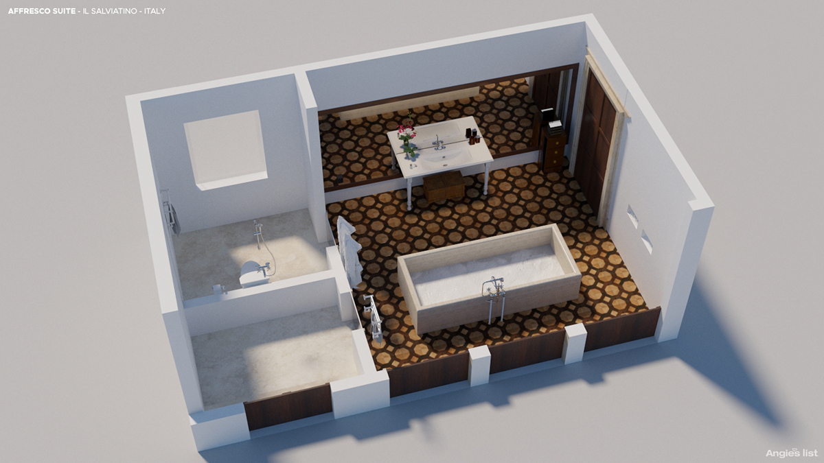 the Il Salviatino bathroom with the freestanding stone bathtub