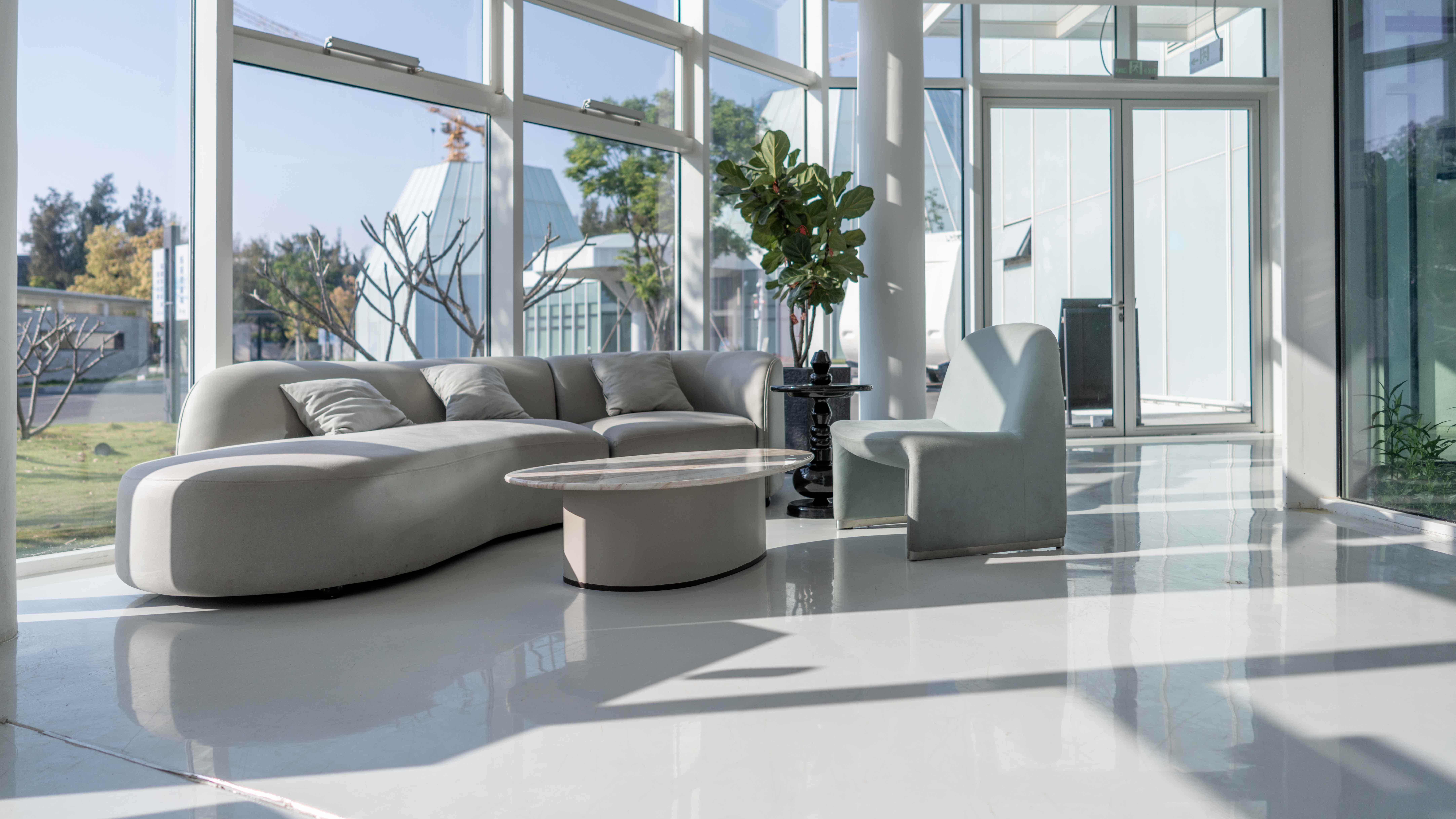 Epoxy flooring installed in a modern lounge interior 