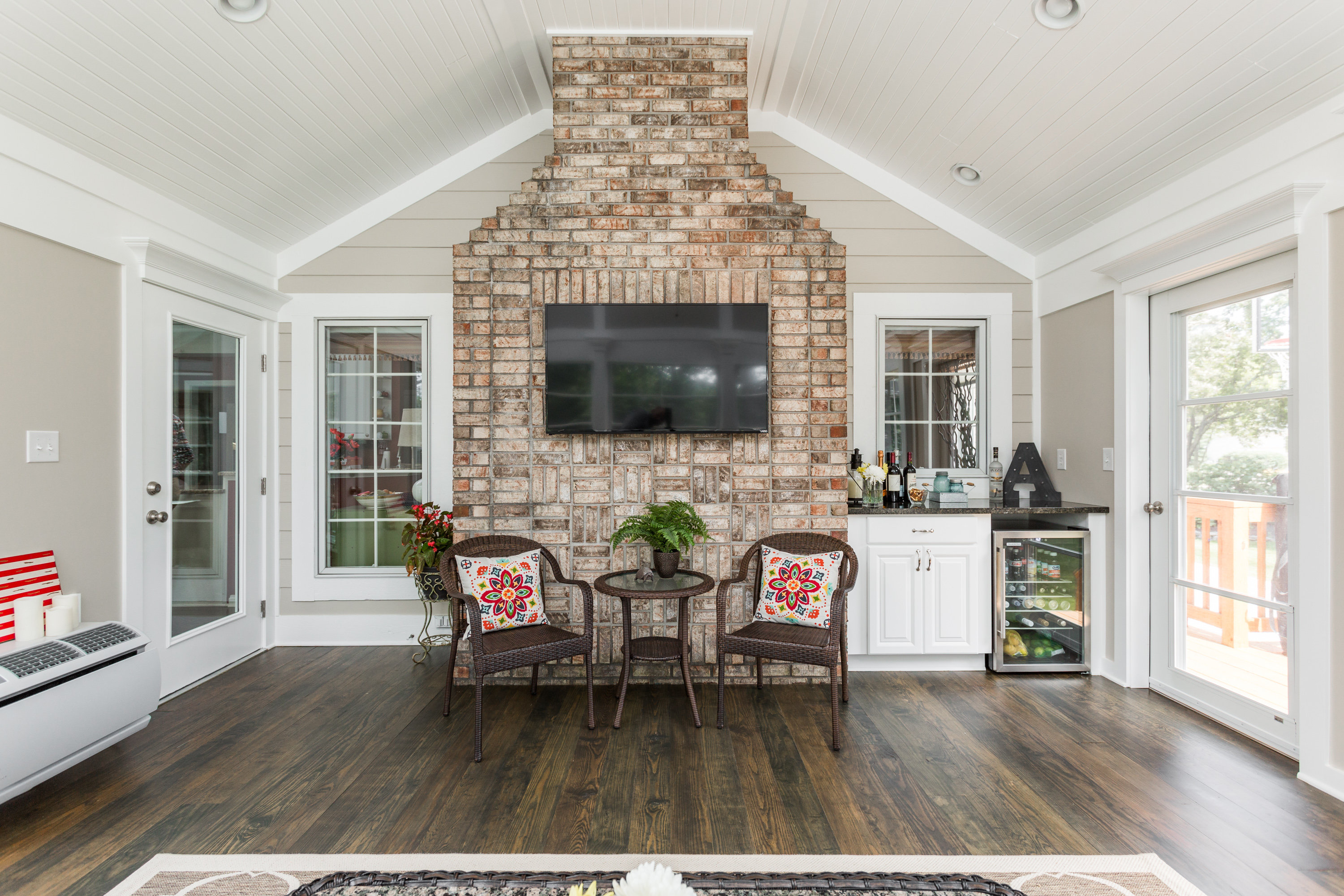 3-season room remodel, fireplace