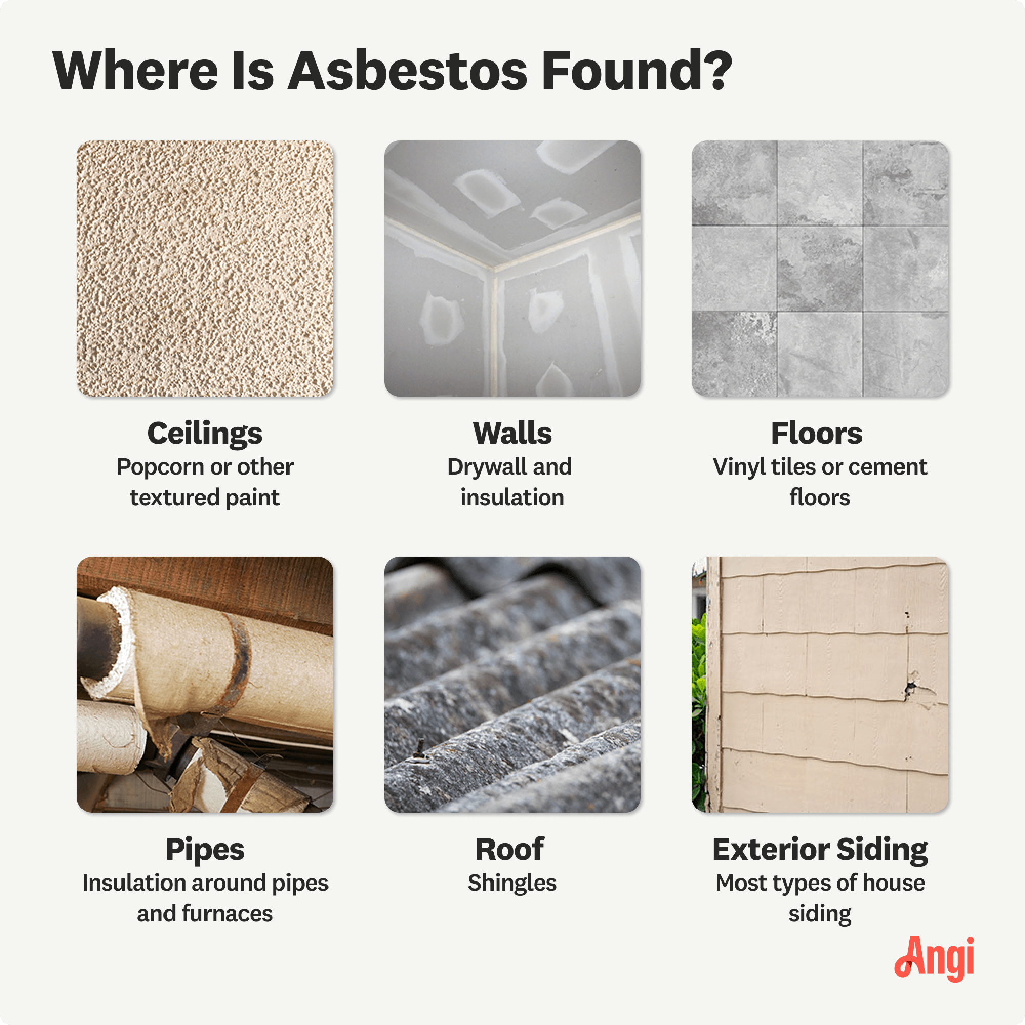 6 places in the home where asbestos can be found, including ceilings, floors, and pipes