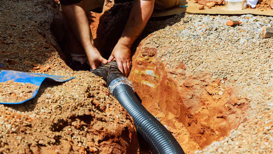 pipes assembled for draining in trench