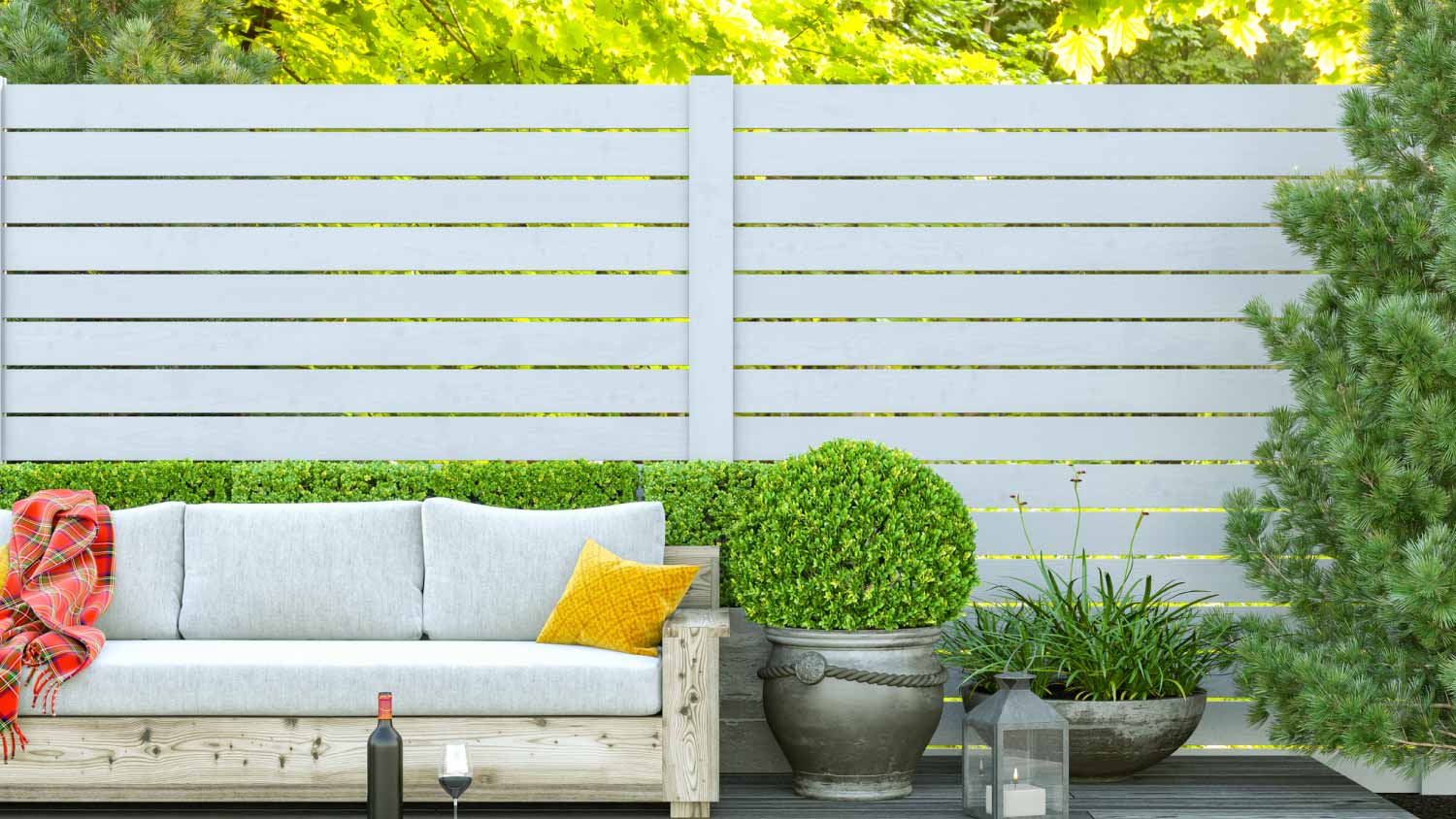 Backyard patio with a sofa