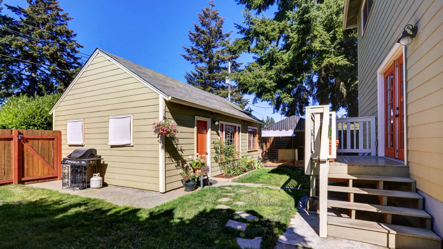 Backyard view of craftsman house