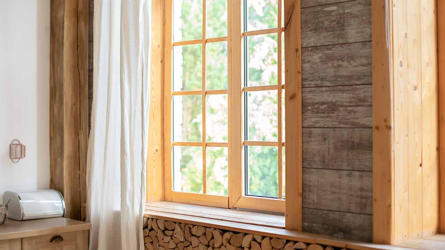 Big wooden window with frame