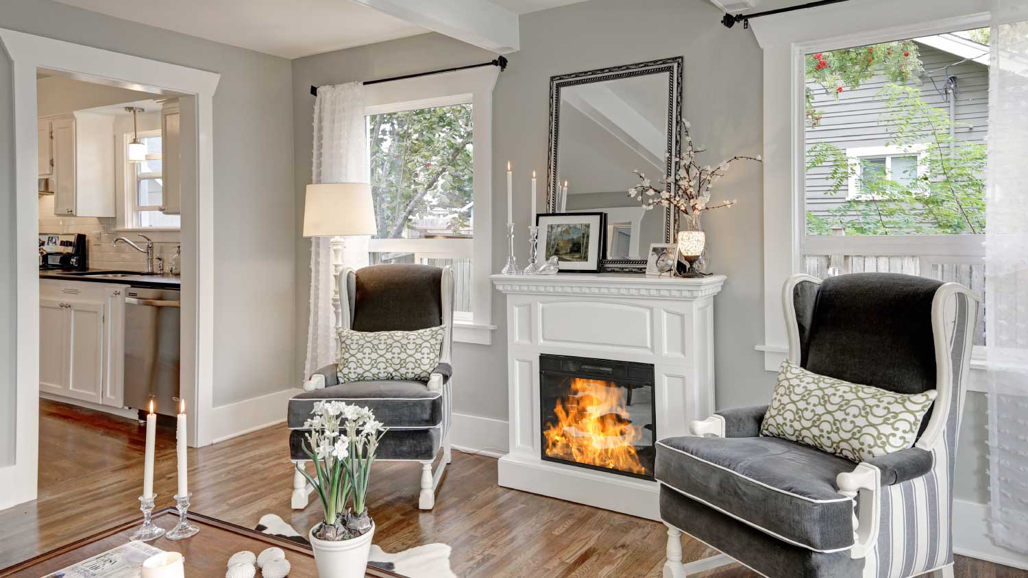 Black and white interior of luxury living room