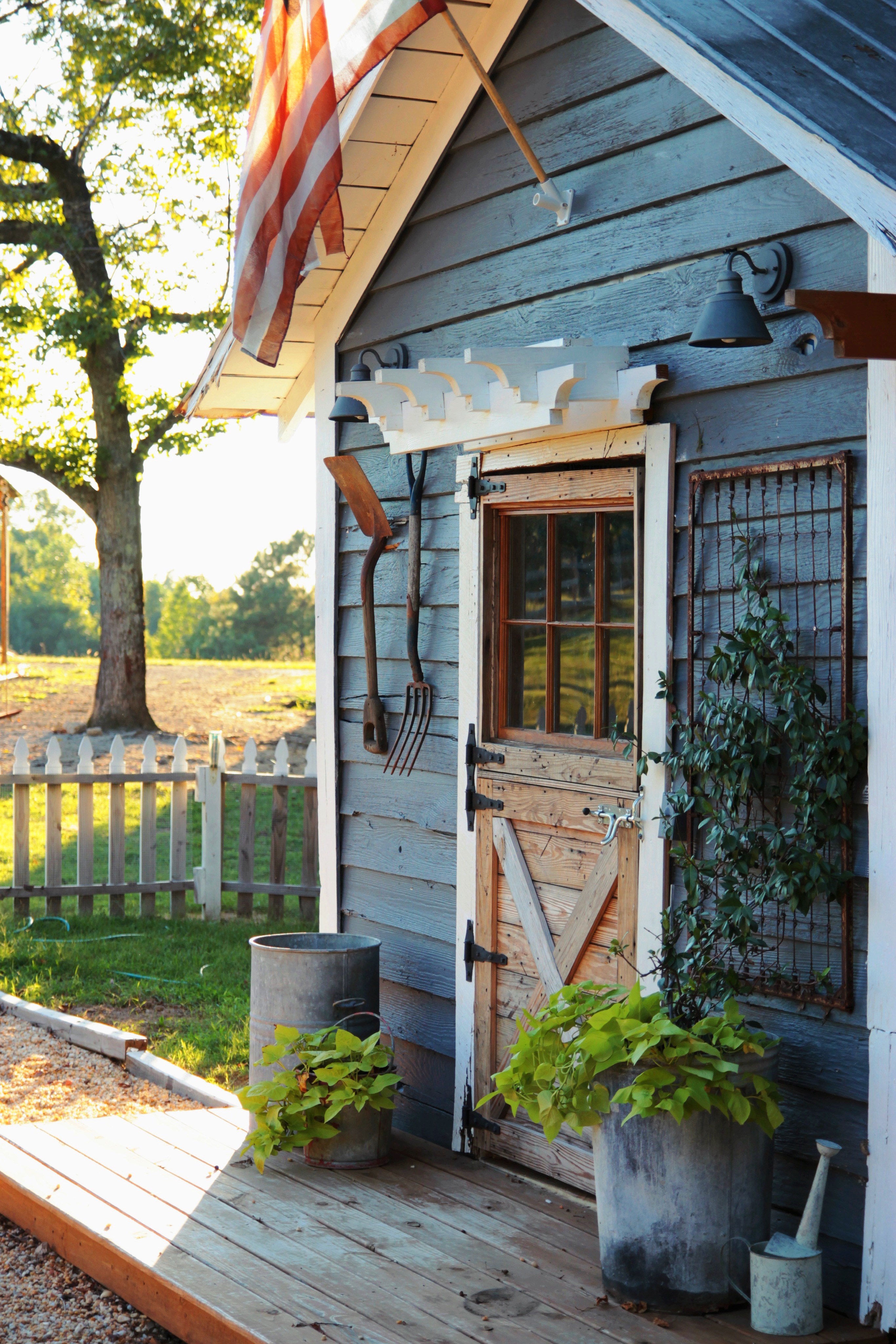 Blue garden shed