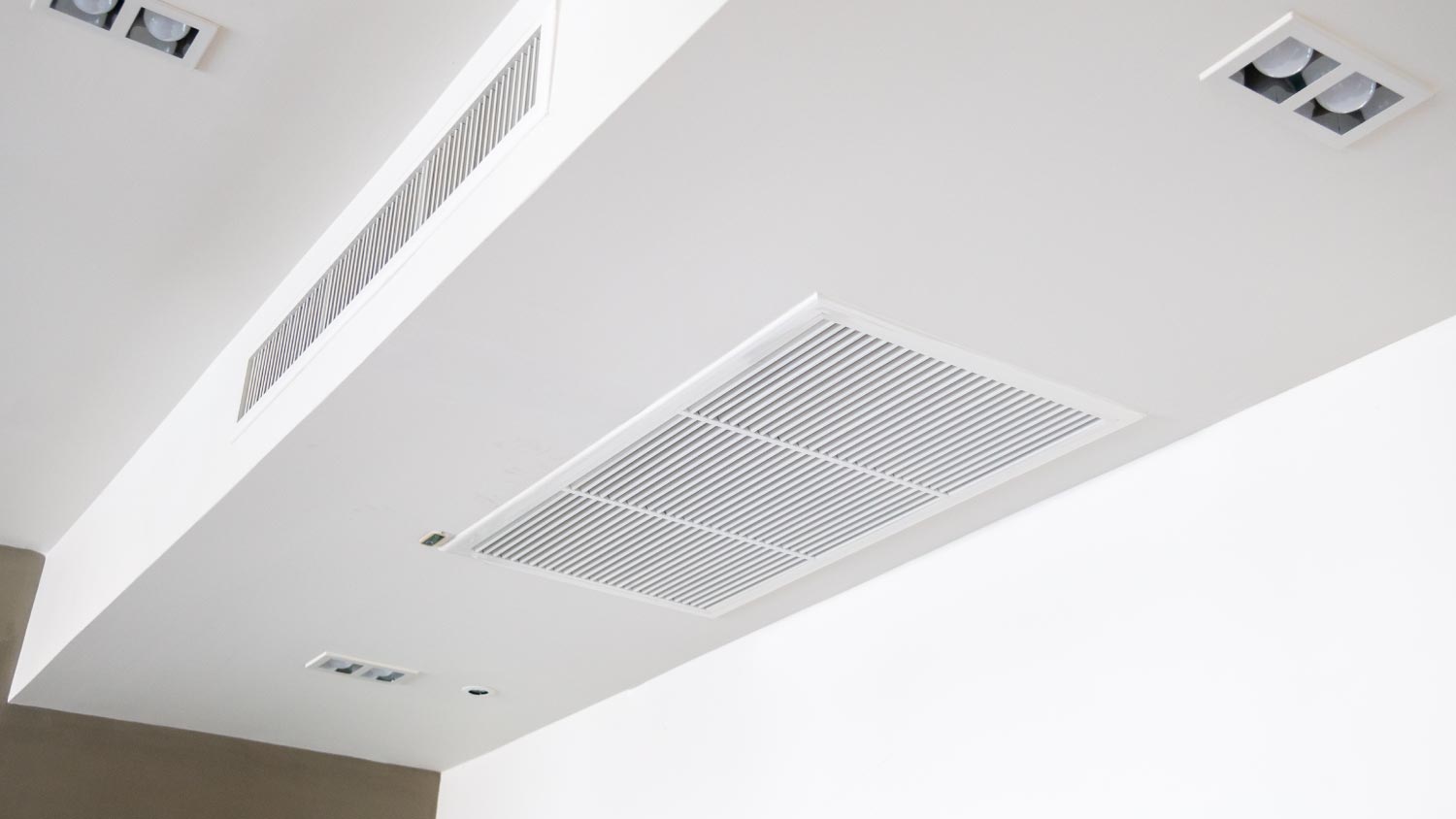 Ceiling mounted cassette type air conditioner.