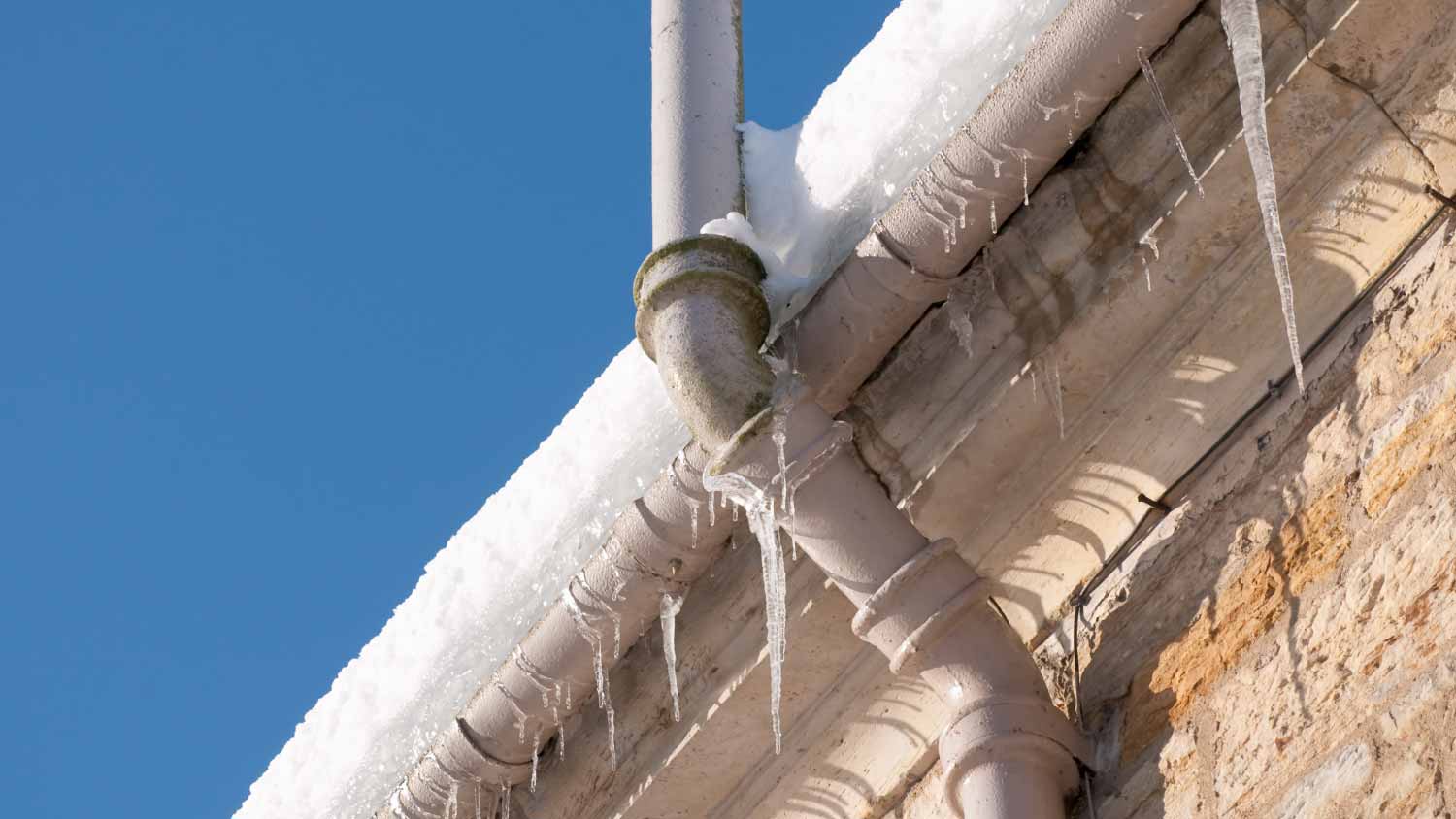 Close up frozen gutter