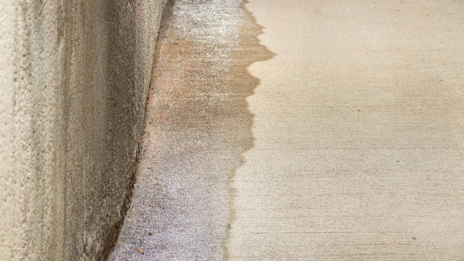 Close up of garage leak