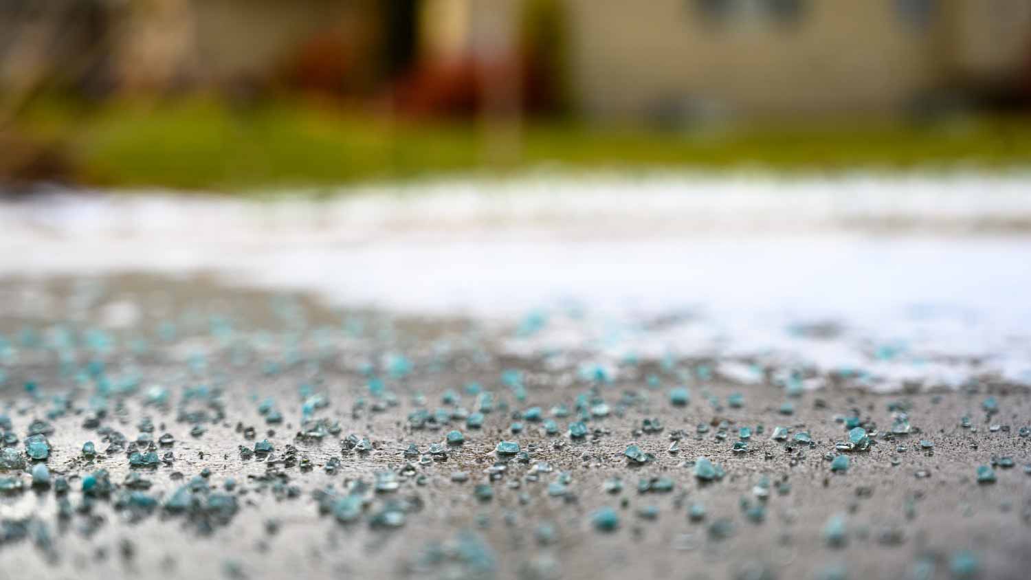 Close up view of rock salt ice-melt