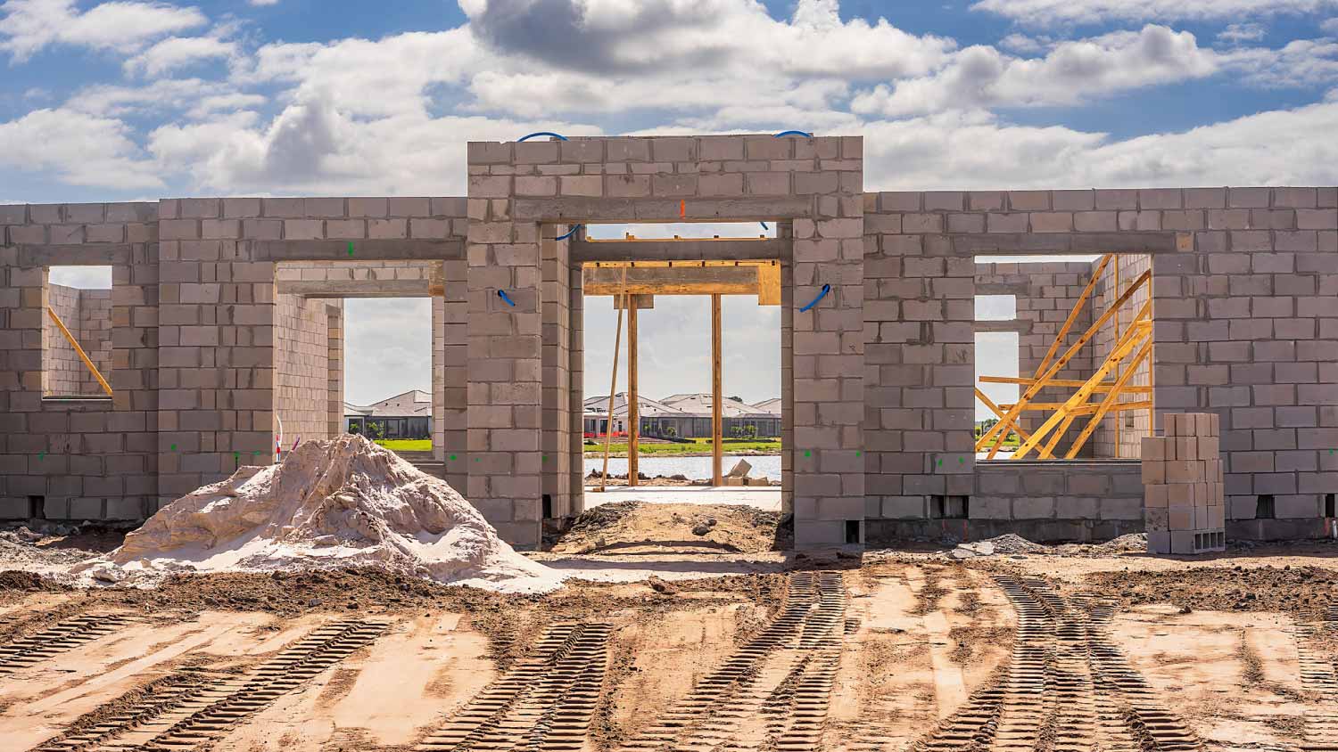 Concrete shell of house under construction 