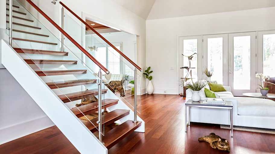 Contemporary glass stairs in modern home