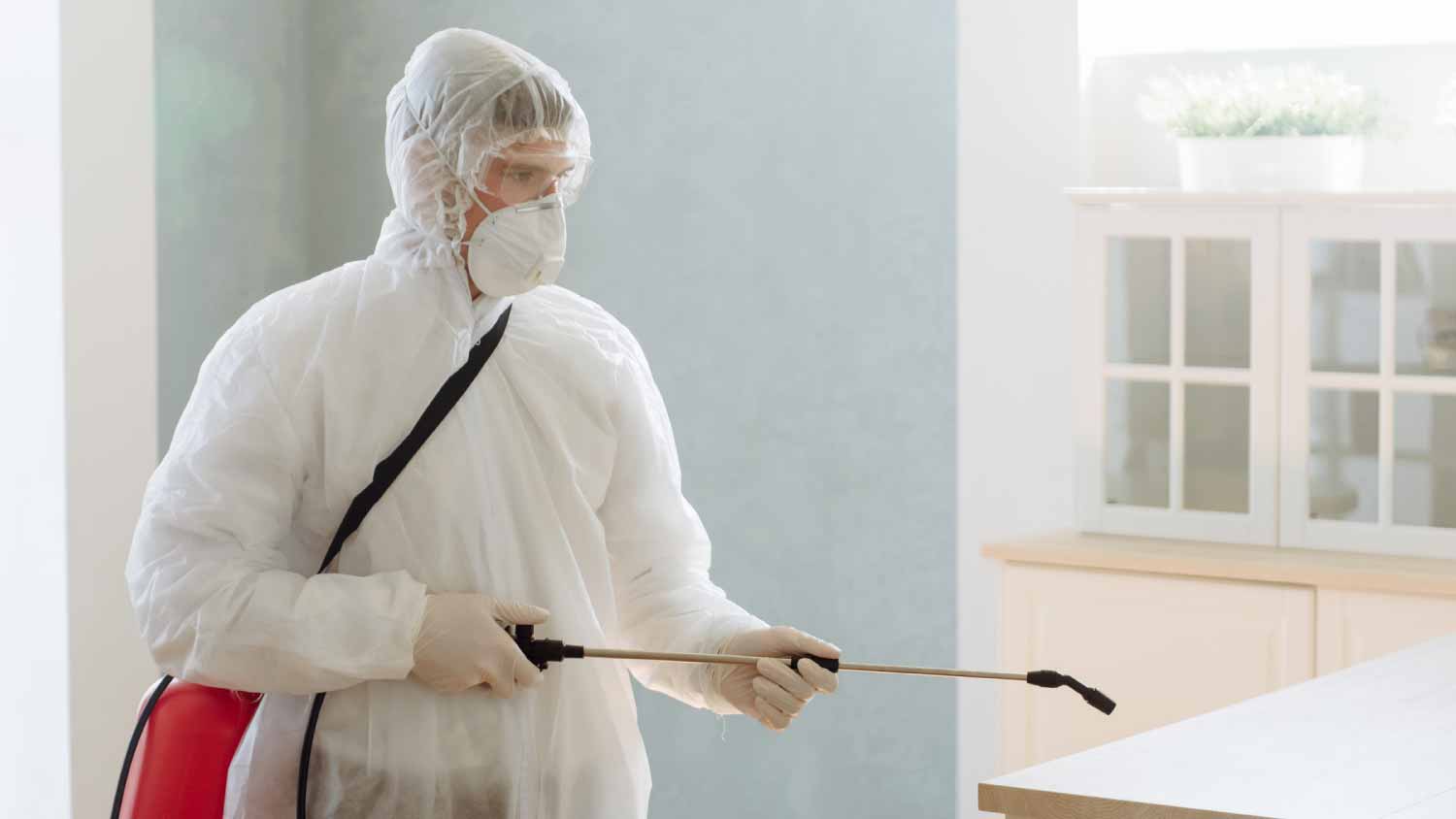 Contractor disinfecting a home