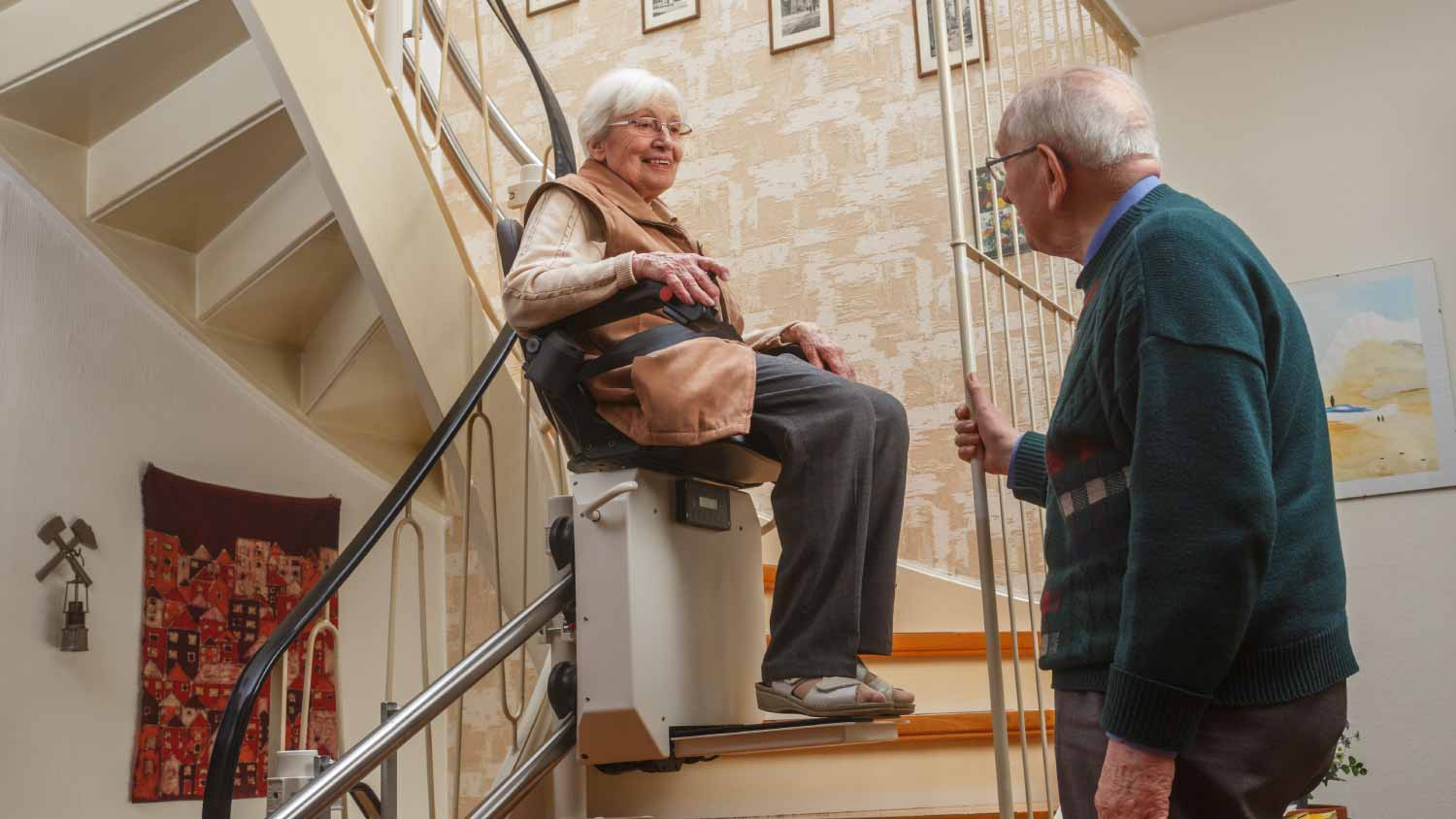 Couple at the stair lift
