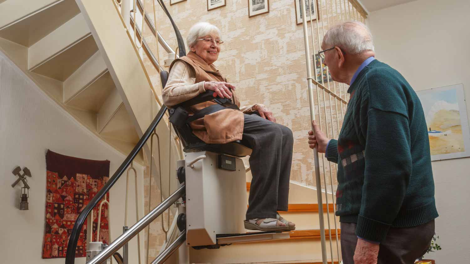 Couple at the stair lift 