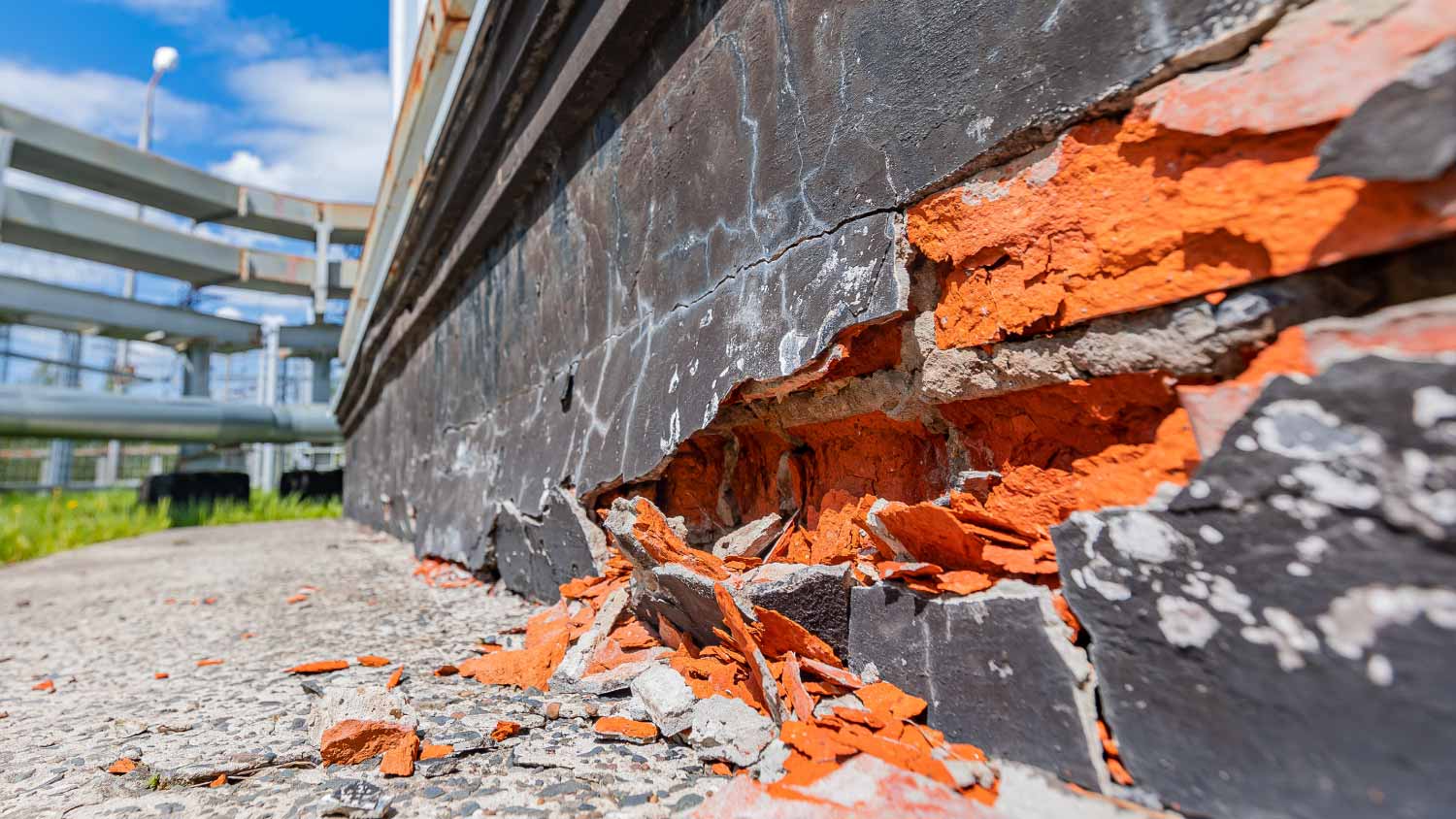 Crack in brick building wall