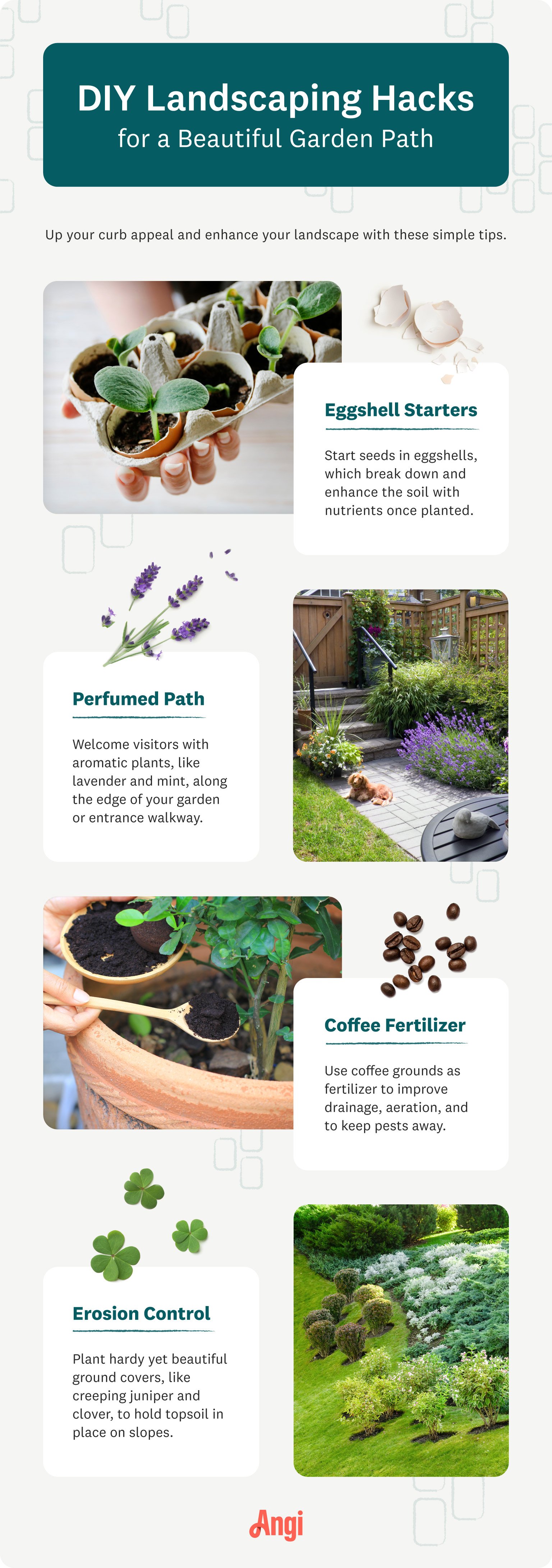 DIY landscaping hacks moodboard infographic