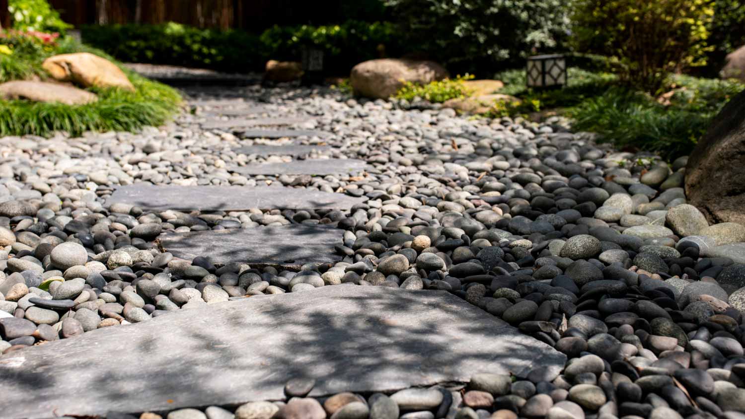 Decorative sprinkling of flower bed paths
