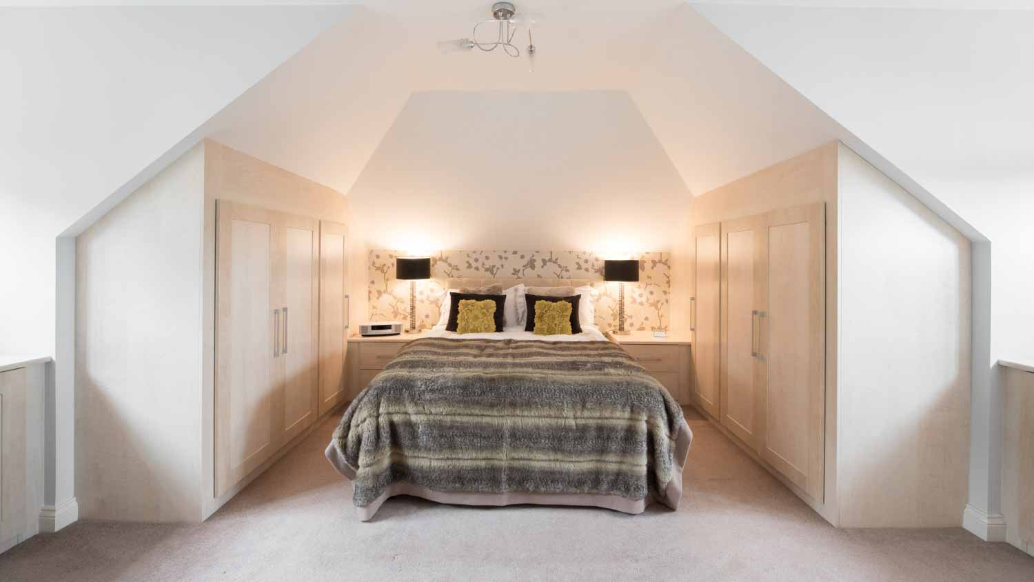 Double bed in attic bedroom