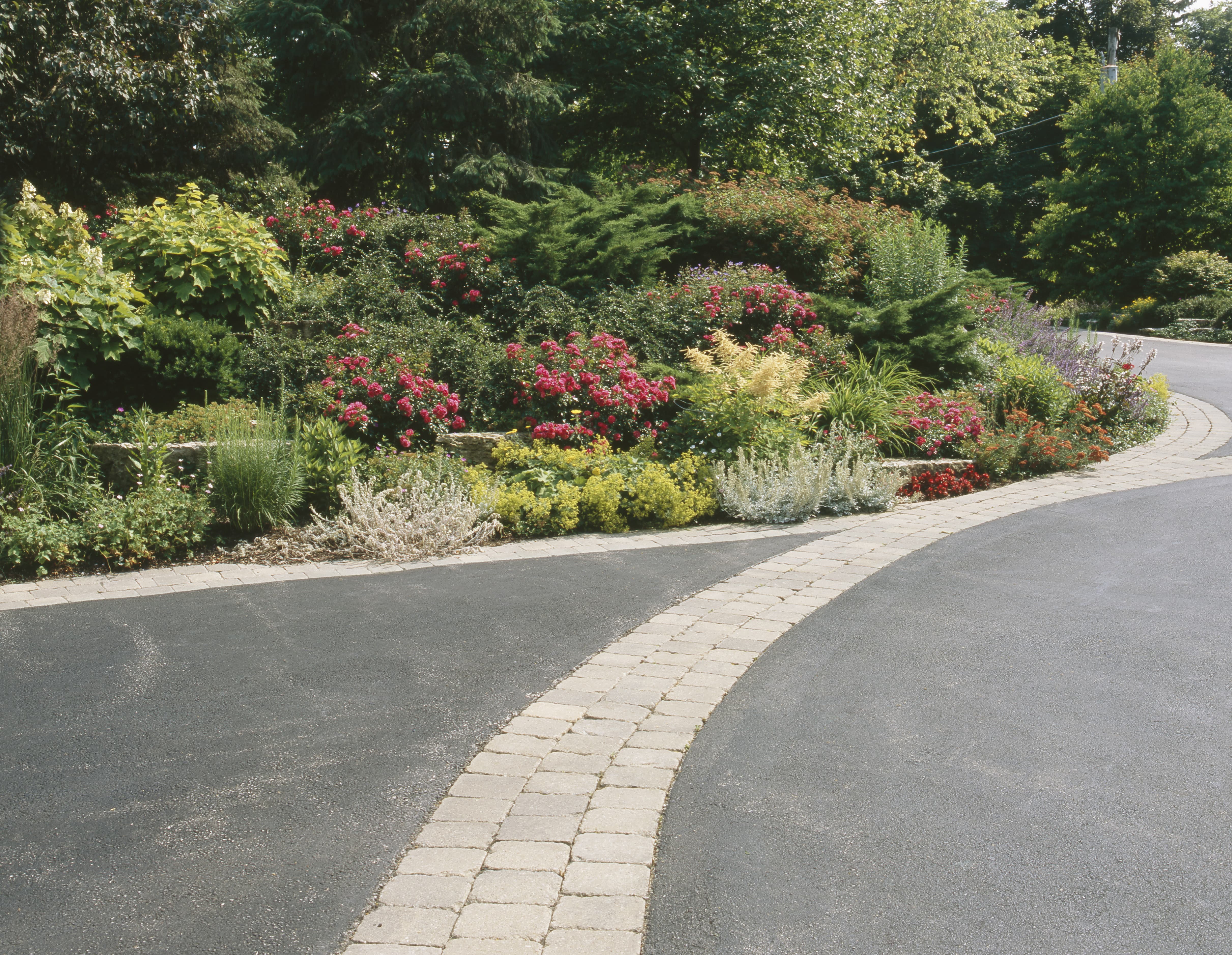 Asphalt driveway with paver border