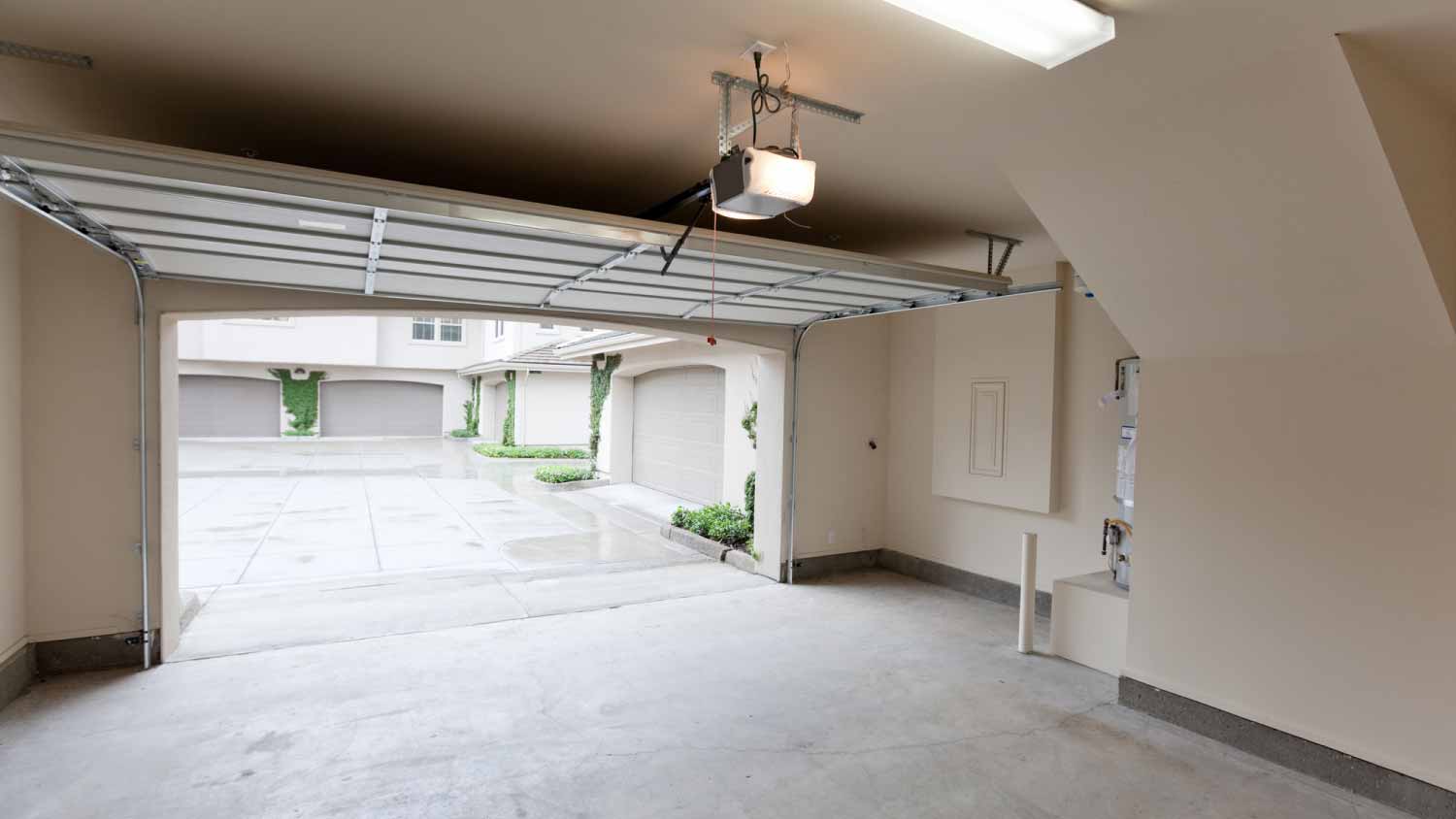 Empty garage looking out