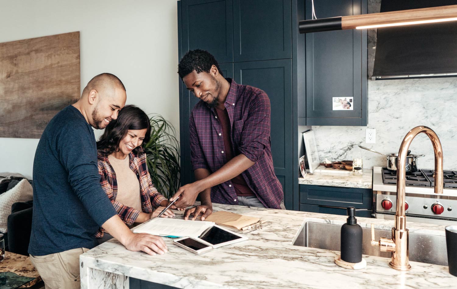 A family talking with a home contractor