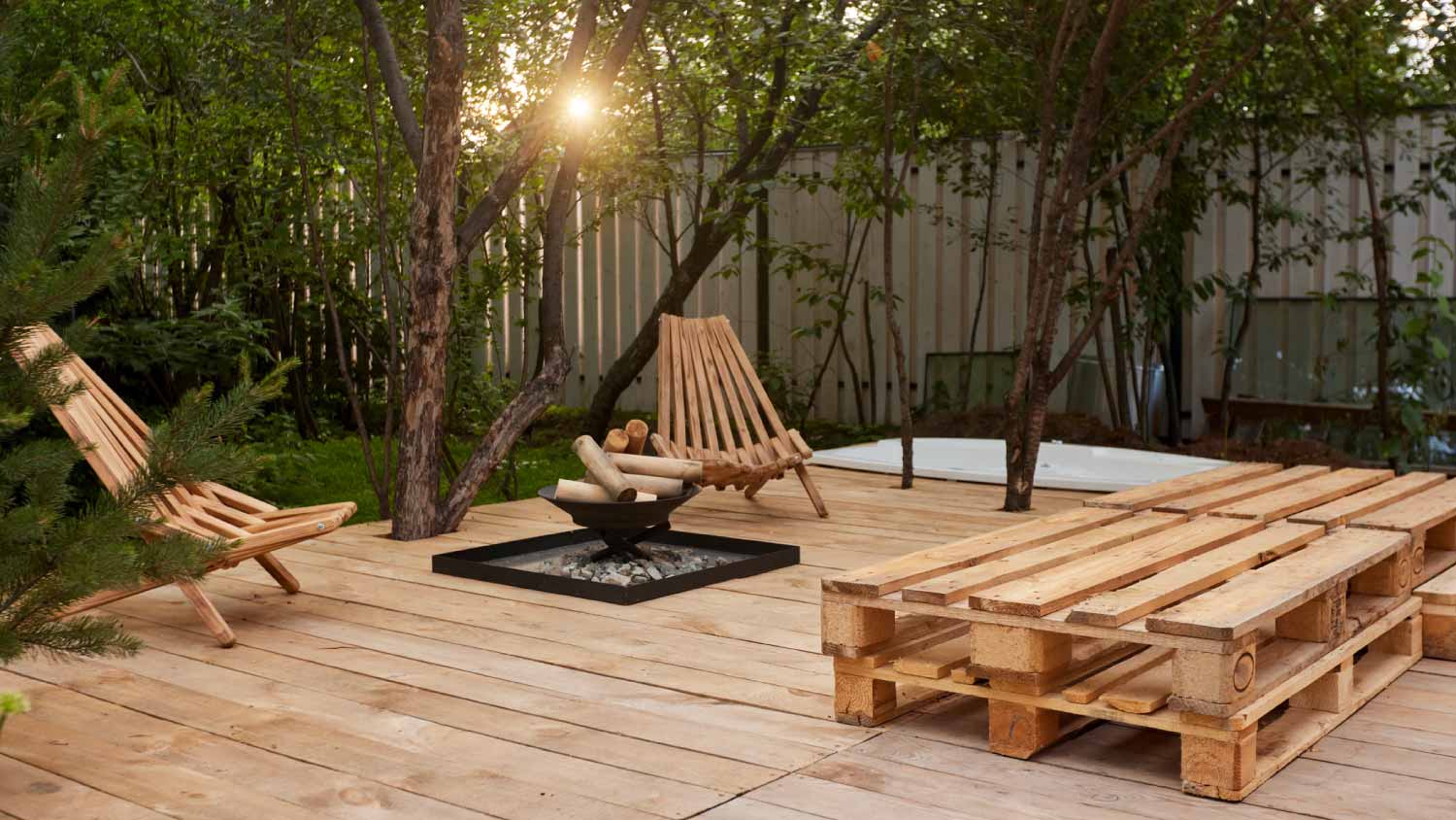 Fireplace on a wooden porch