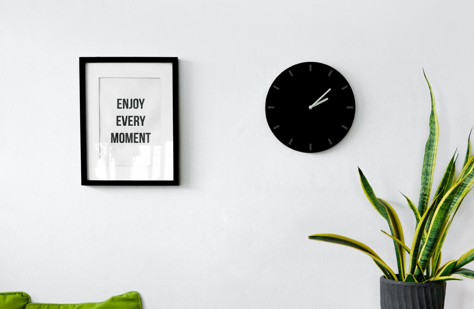 picture and clock on wall 