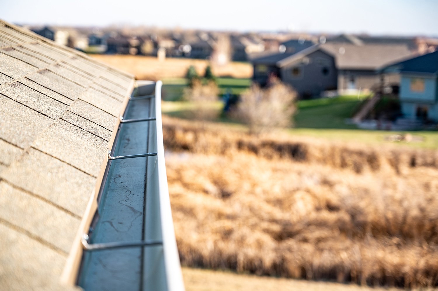 Close of of gutters on the top of a hous