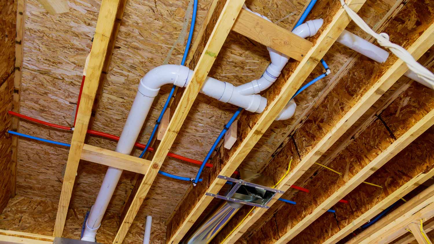 Home construction with hot and blue and pipe