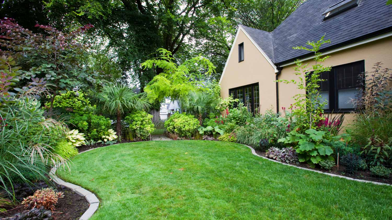 House and landscaped yard