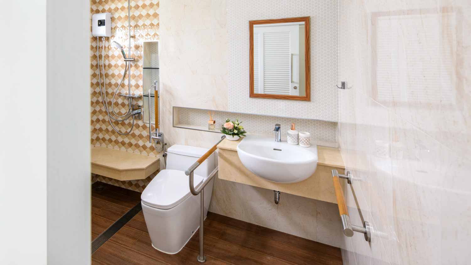 Interior of bathroom for disabled people