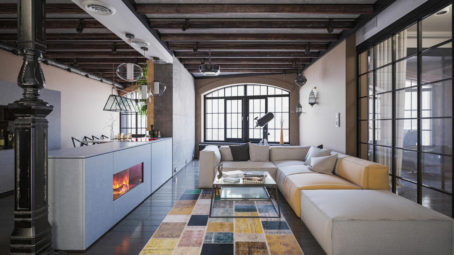 Interior view of a rustic apartment