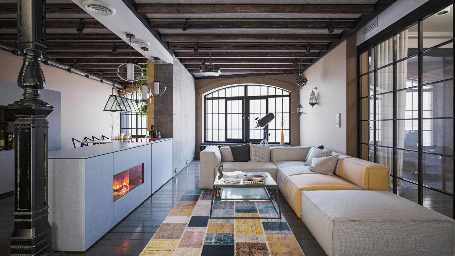 Interior view of a rustic apartment 