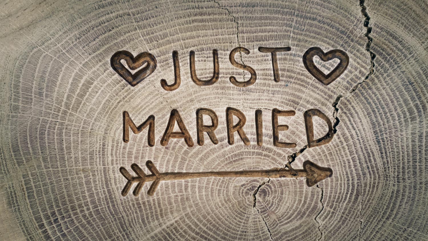 Just married inscription on wood