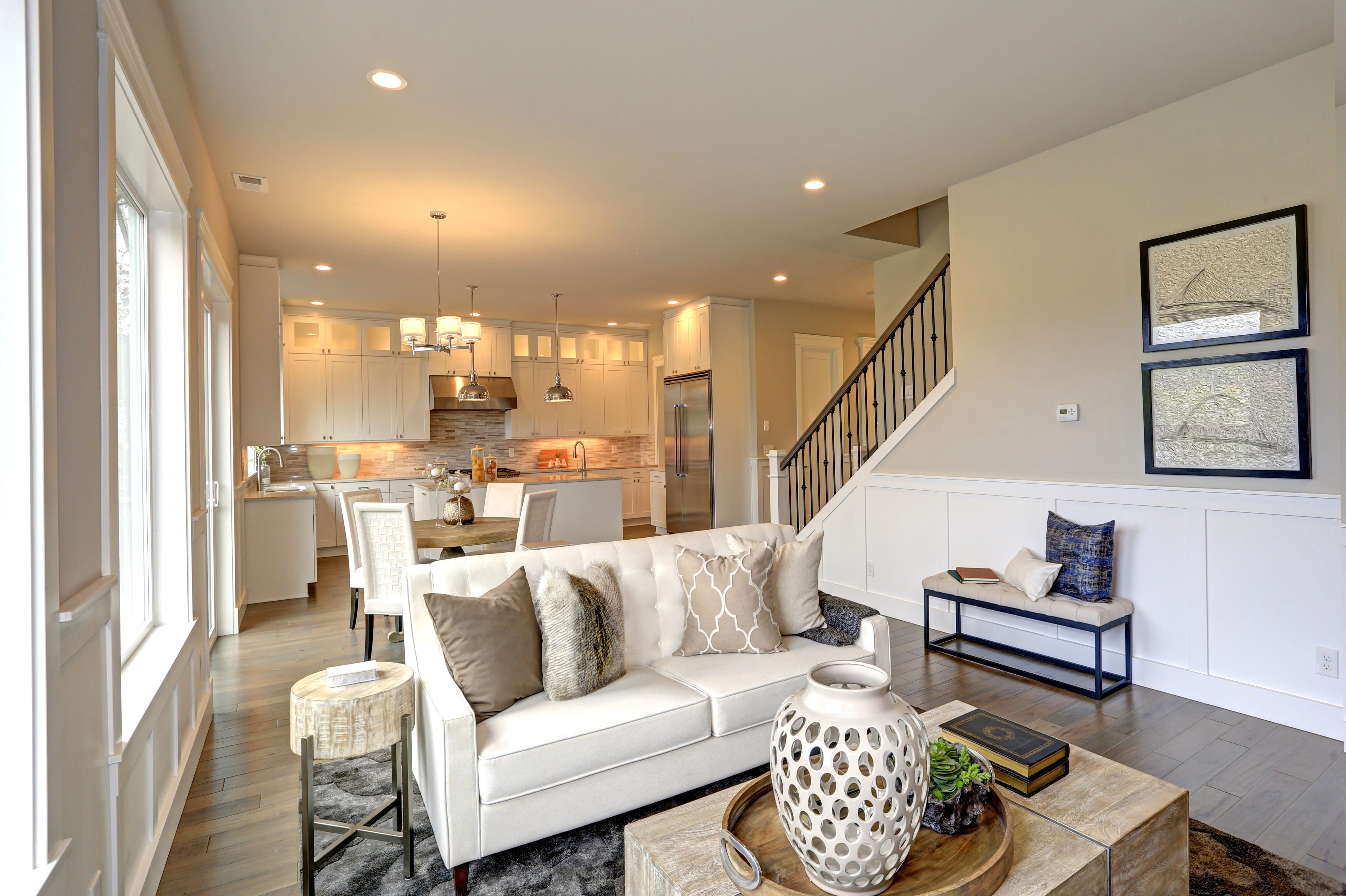 Neutral open concept living room