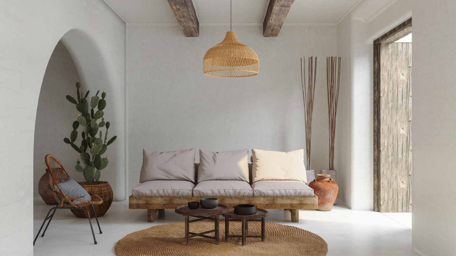 Living room interior with textured walls