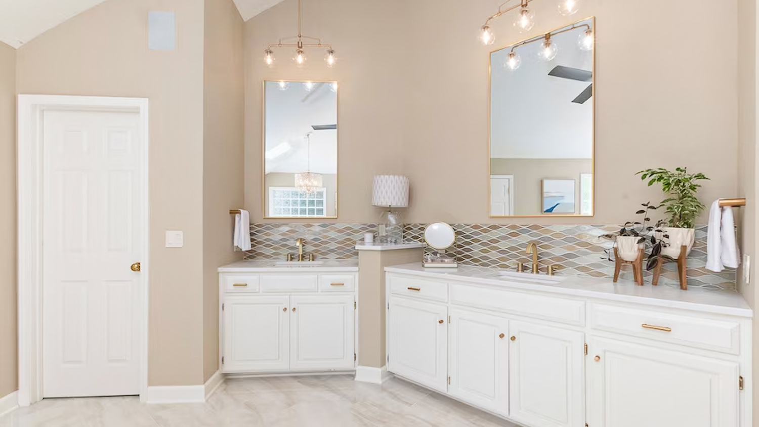 Luxury bathroom with beige walls