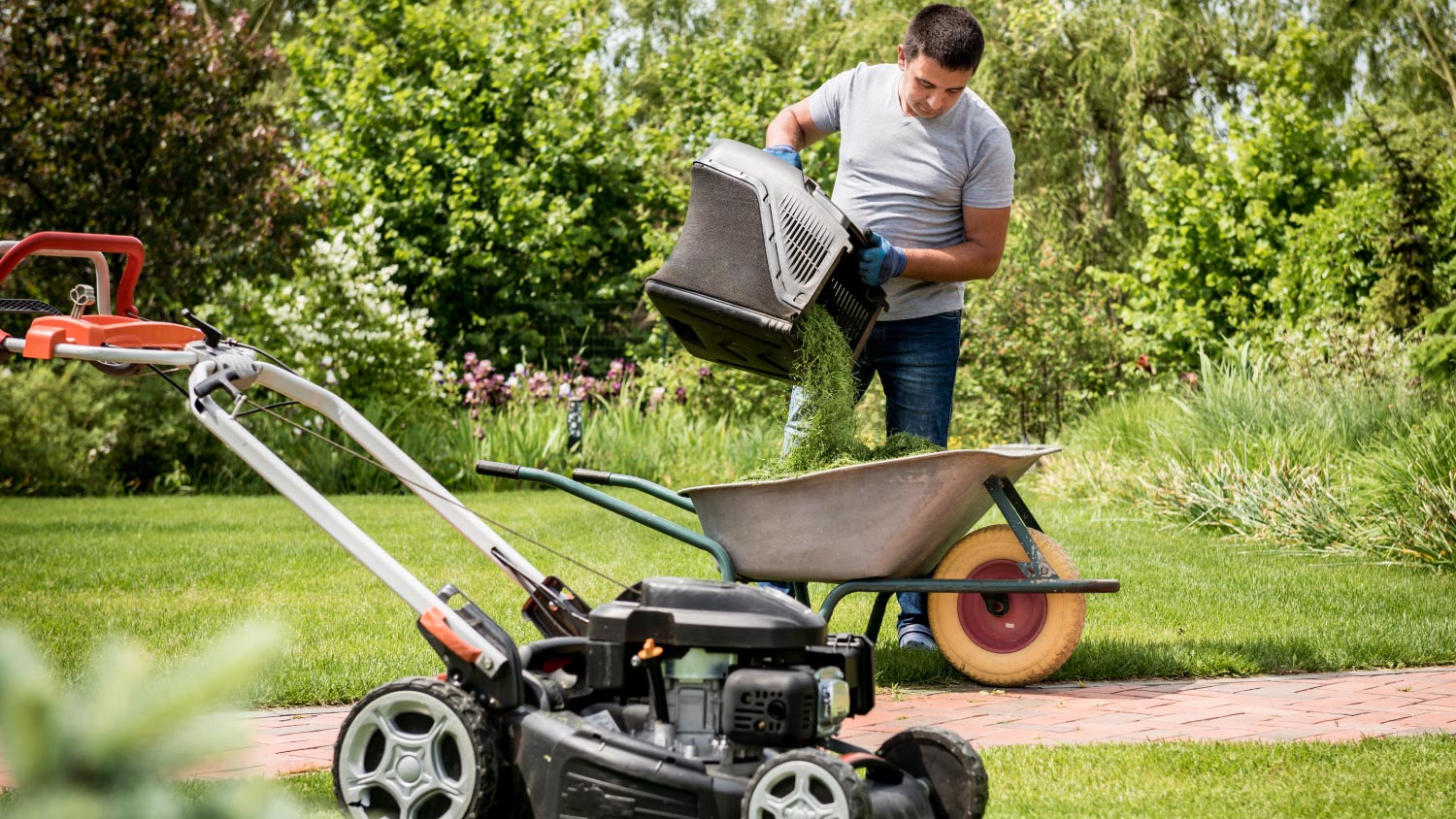 Man using a lawn mower