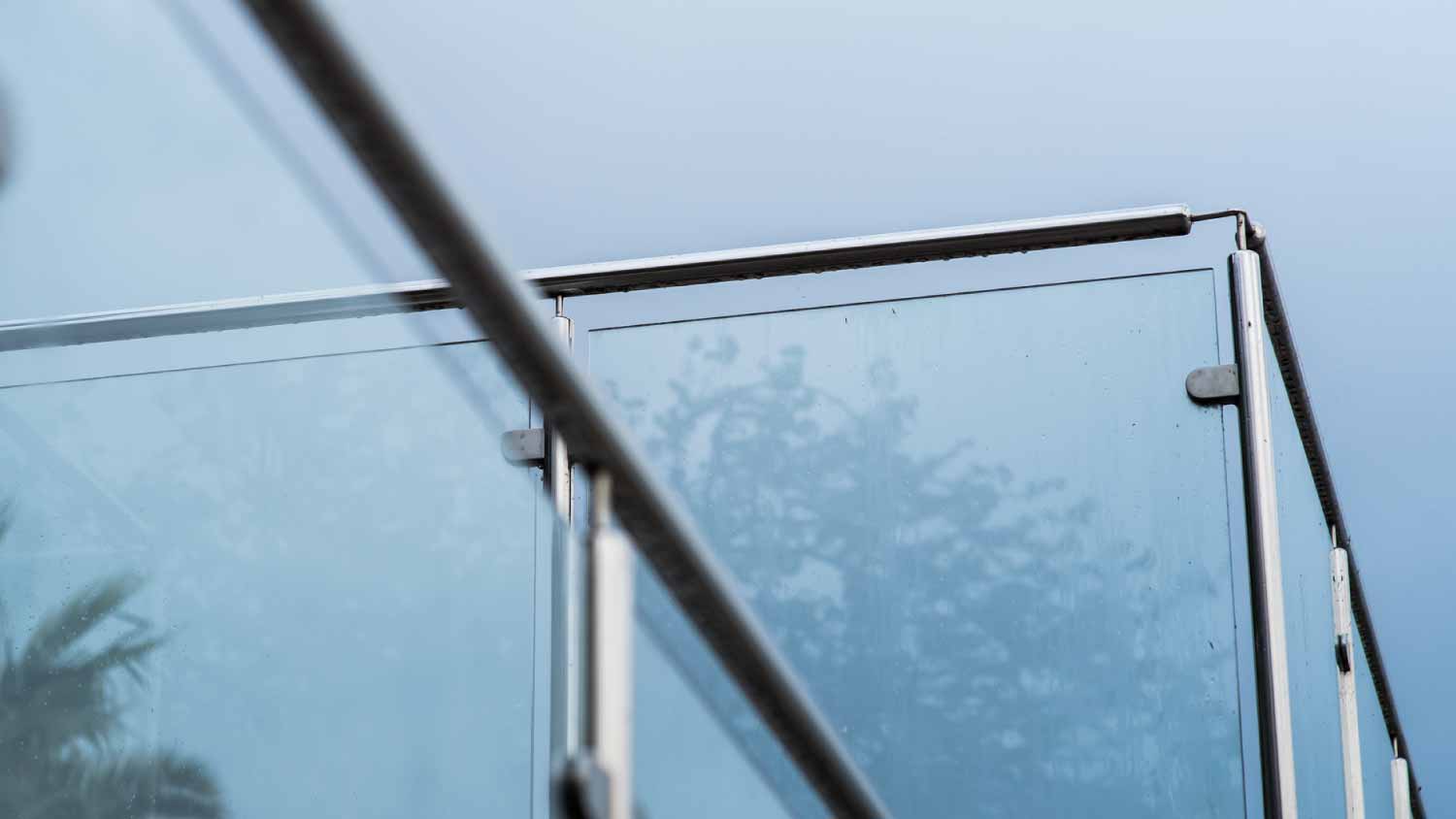 Metal railings and glass wall
