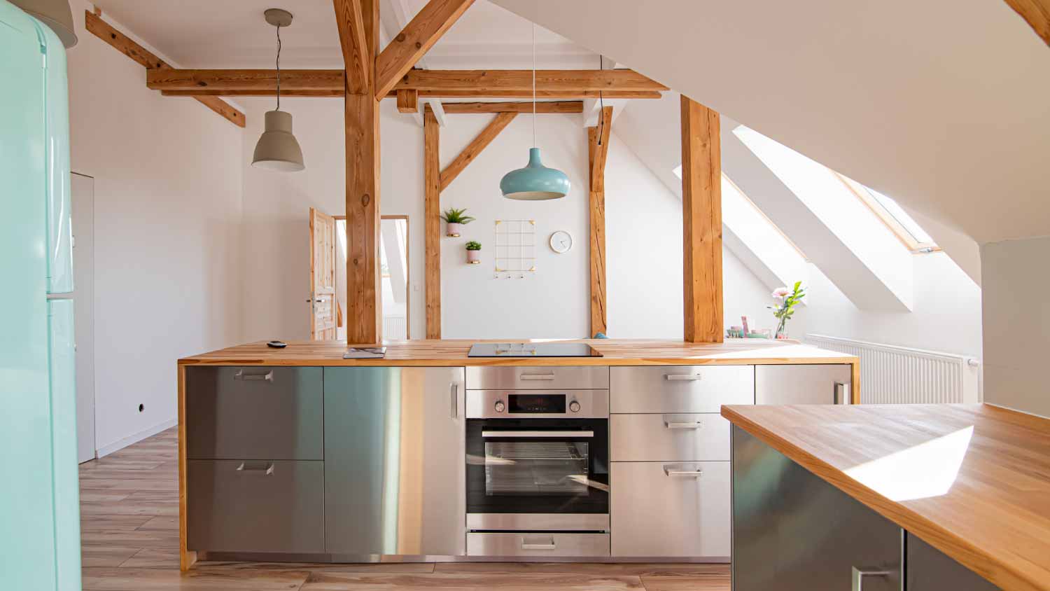 Modern attic white bright kitchen