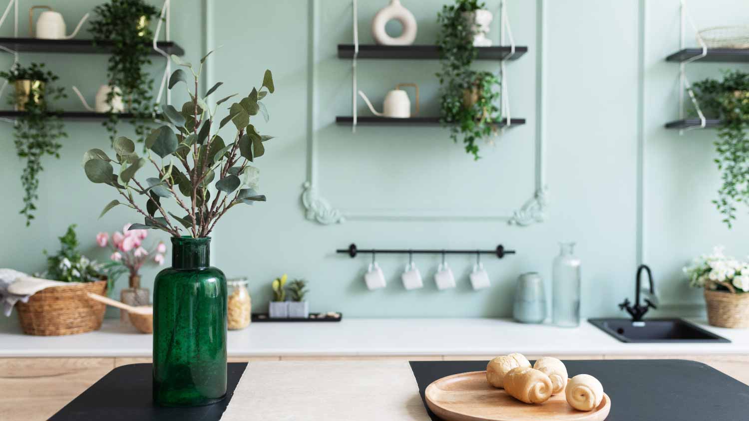 Modern green kitchen interior