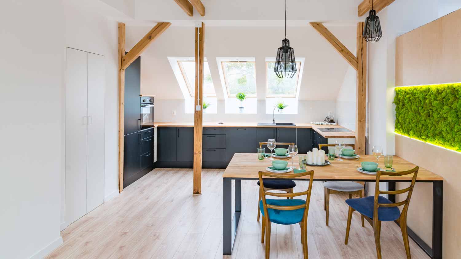 Modern kitchen in the attic