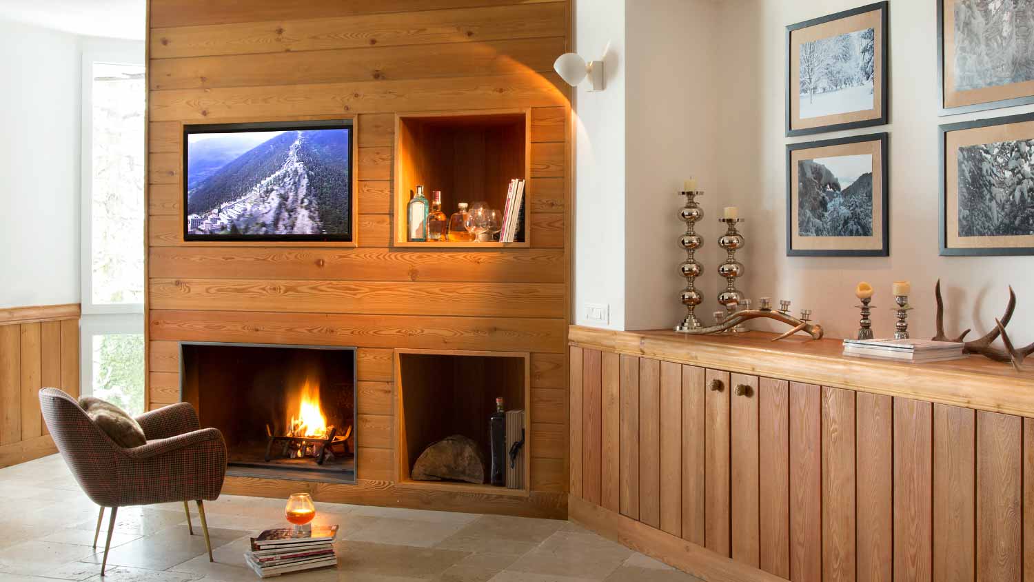 Modern wooden fireplace