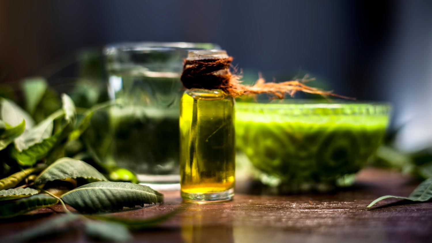 Neem oil in a glass