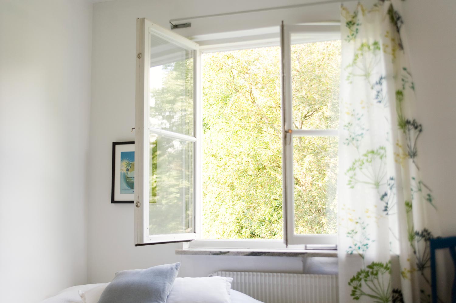 An open window in the bedroom