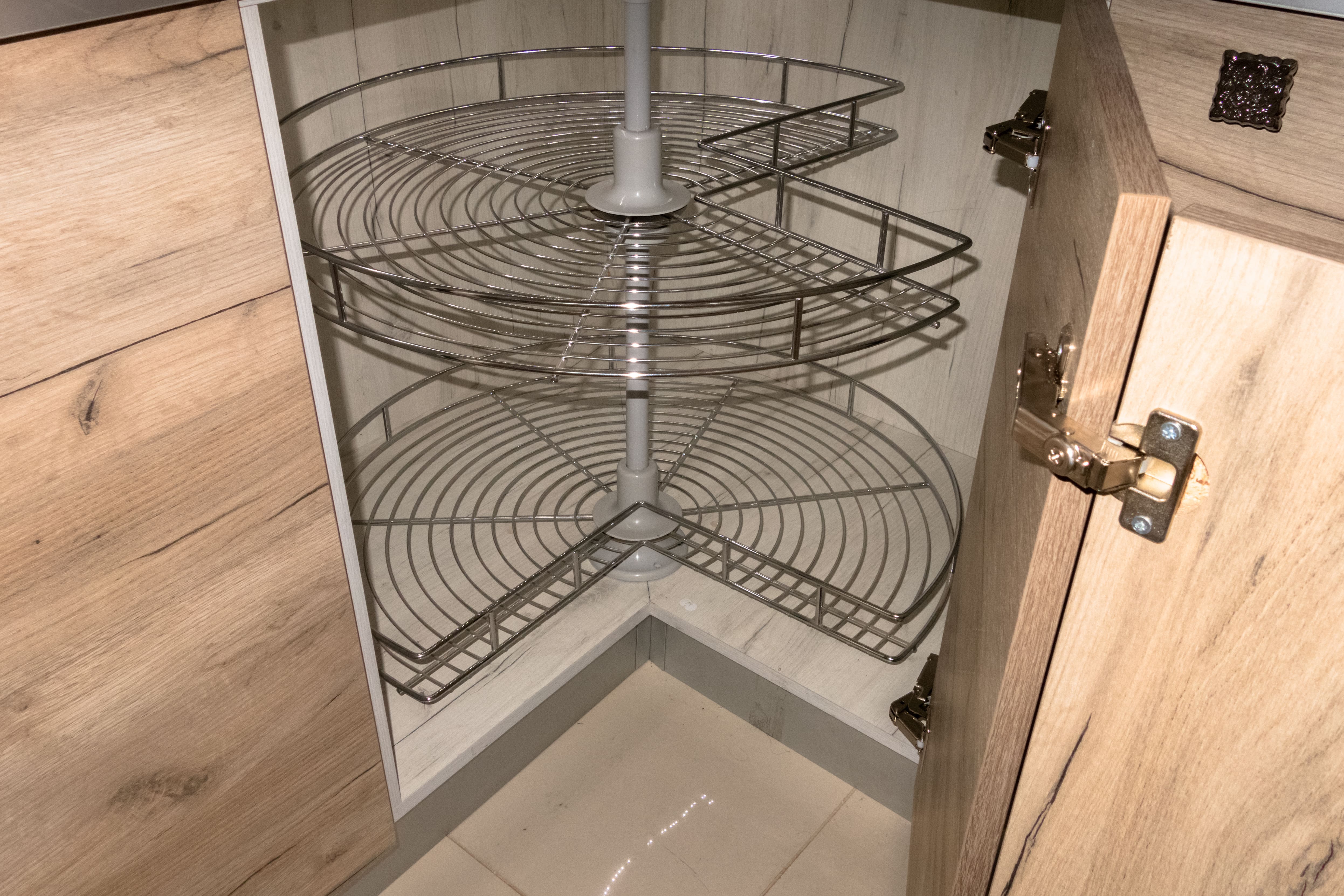 Lazy Susan in kitchen corner cabinet
