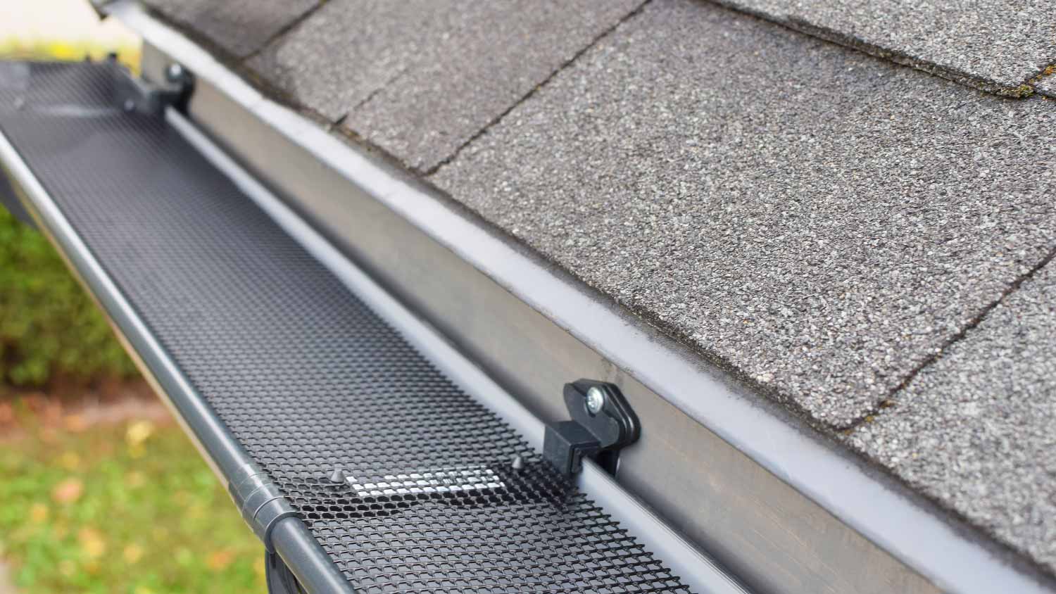 Plastic guard over new dark plastic rain gutter