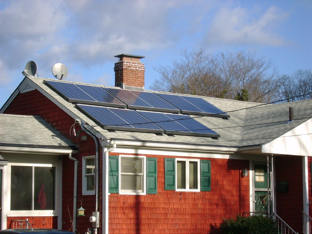 Solar panels on the roof of a home near Boston, Massachusetts