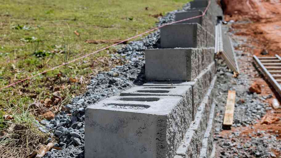 Retaining wall under construction